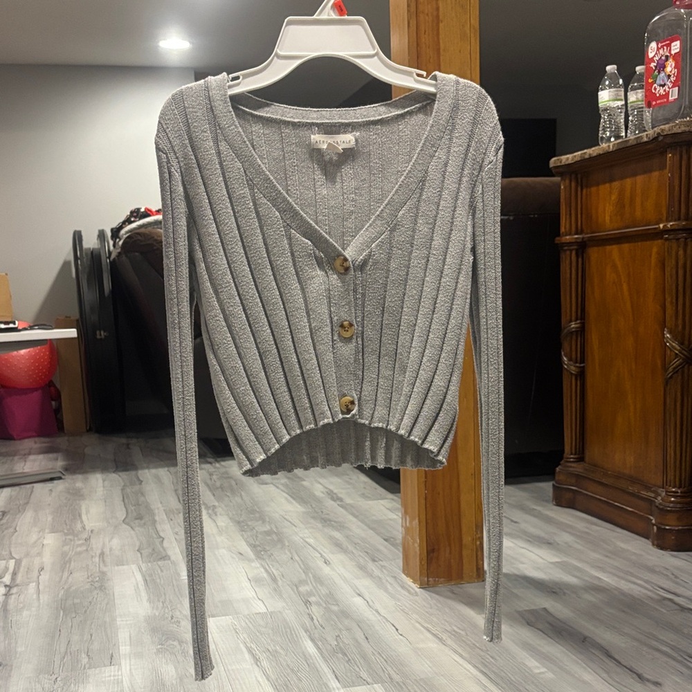 Aeropostale Heather Gray Ribbed Cardigan
